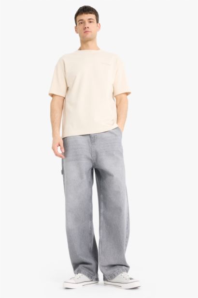 Boxy Fit Crew Neck Printed Thin Sweatshirt Fabric Short Sleeve T-Shirt