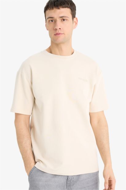 Boxy Fit Crew Neck Printed Thin Sweatshirt Fabric Short Sleeve T-Shirt