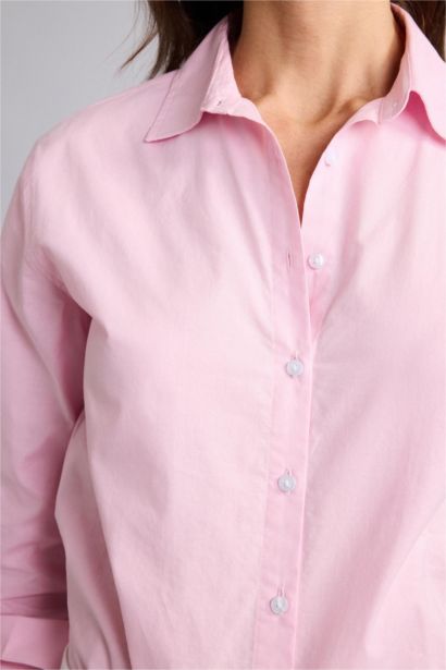 Oversize Fit Shirt Collar Poplin Long Sleeve Shirt