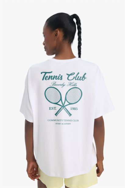 تيشيرت اوفر سايز رياضي مطبوع برقبة مستديرة من DeFactoFit