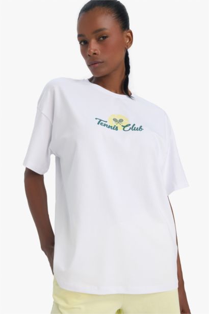 تيشيرت اوفر سايز رياضي مطبوع برقبة مستديرة من DeFactoFit