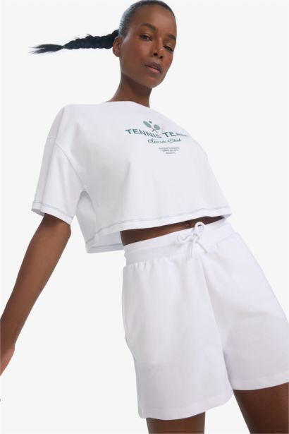 DeFactoFit Oversize Fit Crew Neck Printed Sports Short Sleeve T-Shirt