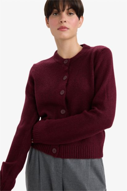 Regular Fit Crew Neck Basic Soft Touch Knit Cardigan