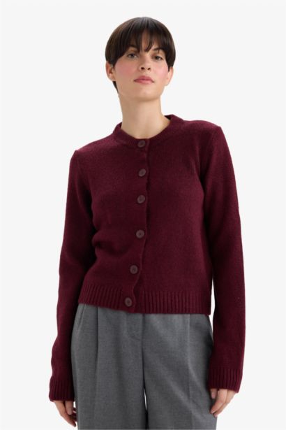 Regular Fit Crew Neck Basic Soft Touch Knit Cardigan