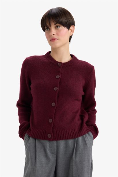 Regular Fit Crew Neck Basic Soft Touch Knit Cardigan