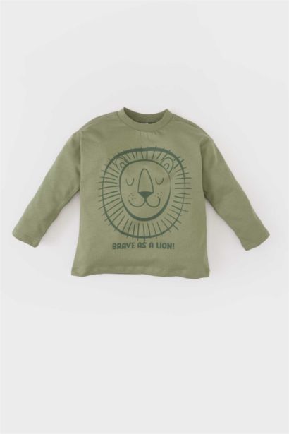 تيشيرت أولاد كم طويل مطبوع قصة عادية برقبة مستديرة