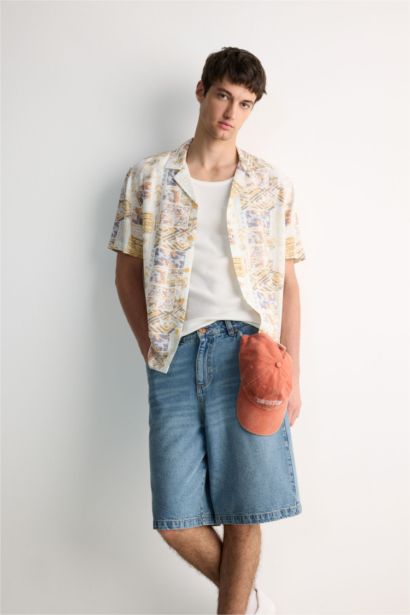 New Regular Fit Apache Neck Short Sleeve Shirt