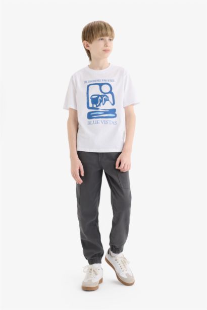 Футболка с короткими рукавами и круглым вырезом с принтом, для мальчиков