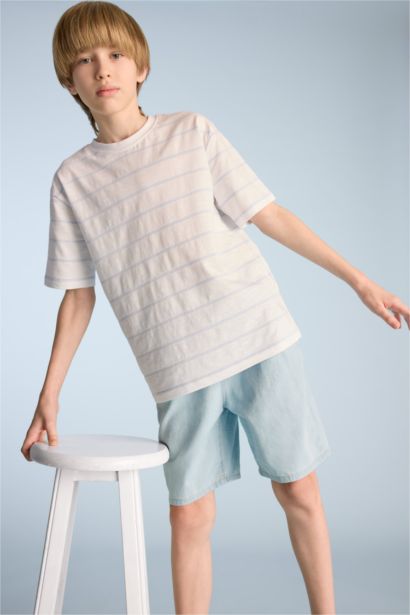 تيشيرت مخطط اولادي قصة عادية وياقة مستديرة