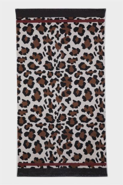 Kadın Leopar Desenli Pamuklu Plaj Havlusu