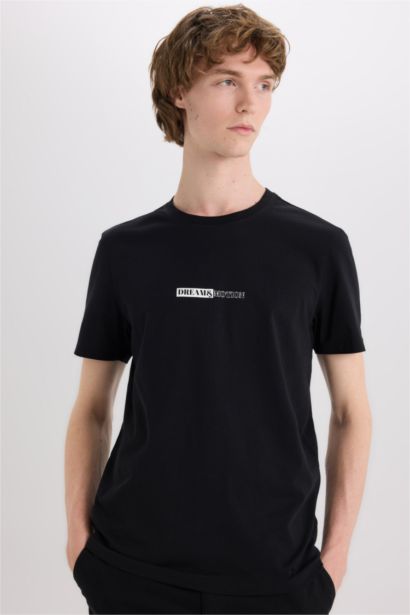 Cotton Slim Fit Crew Neck Printed T-Shirt