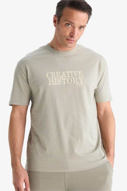 T-shirt en coton imprimé à col rond Coupe régulière