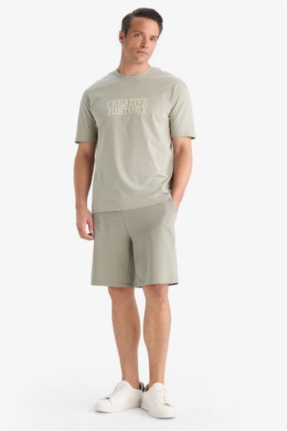 T-shirt en coton imprimé à col rond Coupe régulière