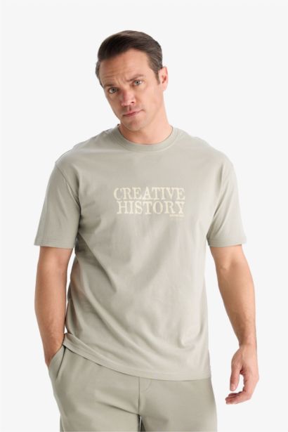 T-shirt en coton imprimé à col rond Coupe régulière