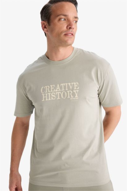 T-shirt en coton imprimé à col rond Coupe régulière