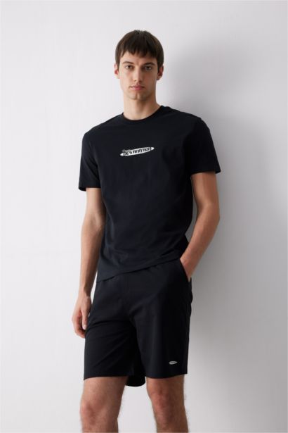 T-shirt en coton imprimé à col rond Coupe régulière