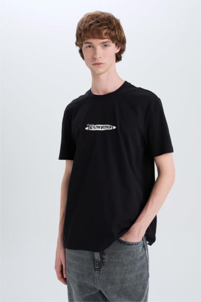 T-shirt en coton imprimé à col rond Coupe régulière