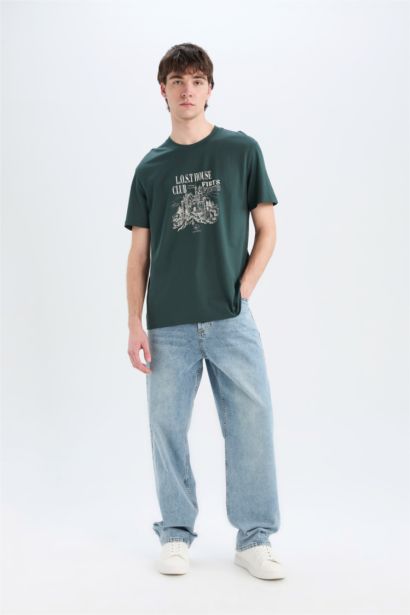 Regular Fit Crew Neck Printed Cotton T-Shirt