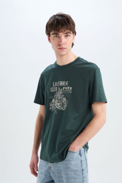 Regular Fit Crew Neck Printed Cotton T-Shirt
