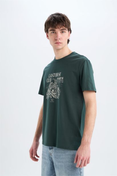 Regular Fit Crew Neck Printed Cotton T-Shirt