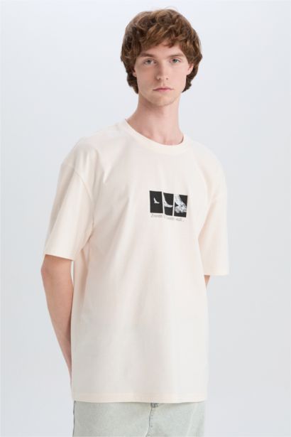 Cotton Boxy Fit Crew Neck Printed T-Shirt