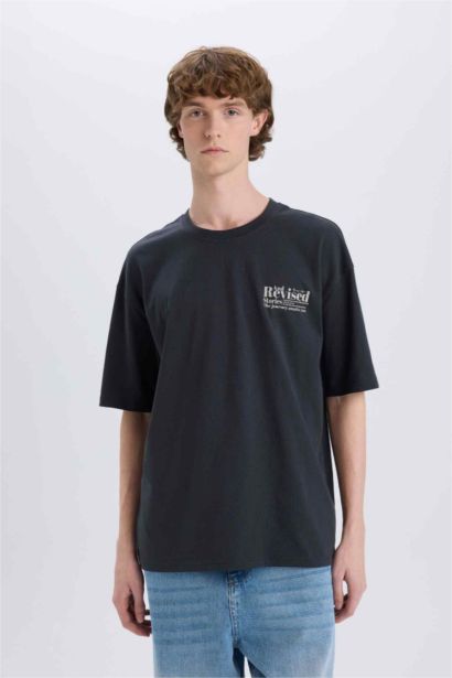 T-shirt oversize imprimé en coton à col rond