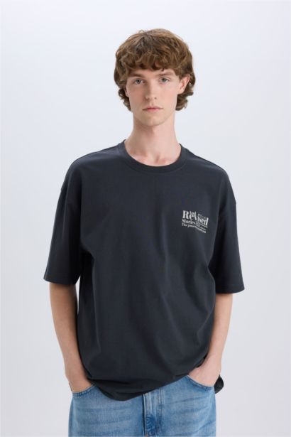 T-shirt oversize imprimé en coton à col rond