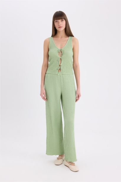 Débardeur en tissu gaufré à col V et Coupe régulière