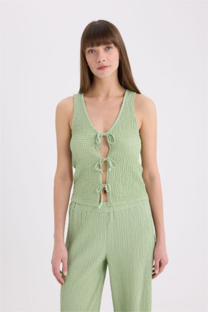 Débardeur en tissu gaufré à col V et Coupe régulière