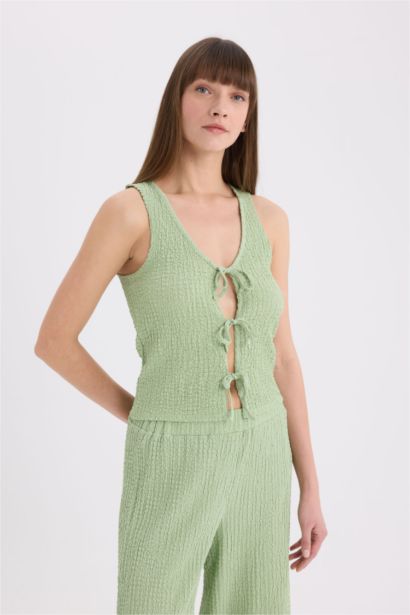 Débardeur en tissu gaufré à col V et Coupe régulière