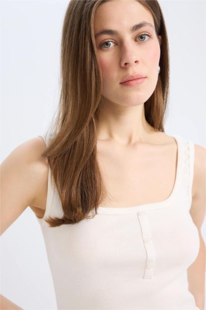 Débardeur slim côtelé à col carré