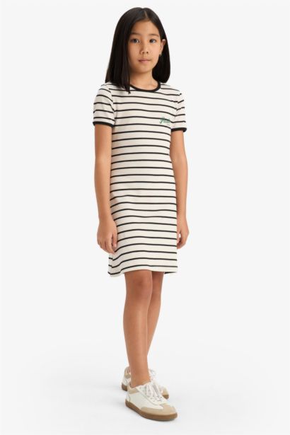 Girl Crew Neck Ribbed Camisole Striped Dress
