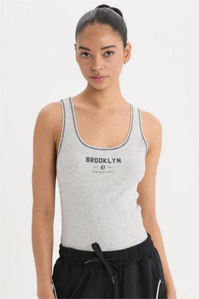 DeFactoFit NBA Brooklyn Nets Standard Fit Ribbed Sports Tank Top