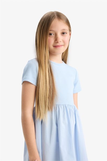 Girl Crew Neck Corduroy Short Sleeve Dress