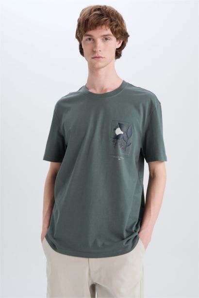 Regular Fit Crew Neck Printed Short Sleeve T-Shirt