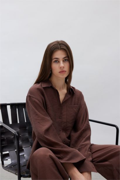 Oversize Geniş Kalıp Cepli Modal Uzun Kollu Gömlek