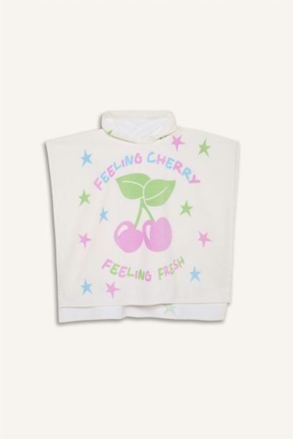 Kız Çocuk Desenli Pamuklu Panço Havlu