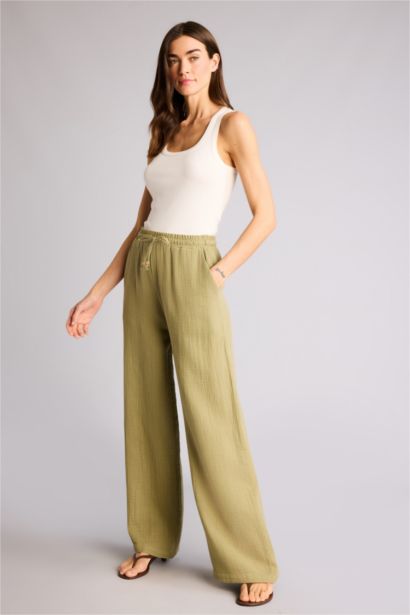 Wıde Leg Yüksek Bel Müslin Pantolon