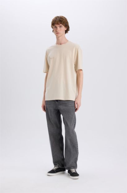 T-shirt boxy en coton imprimé au dos à col rond