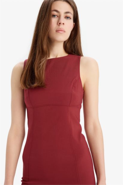 Bodycon Vücudu Saran Bisiklet Yaka Bengalin Kolsuz Mini Elbise