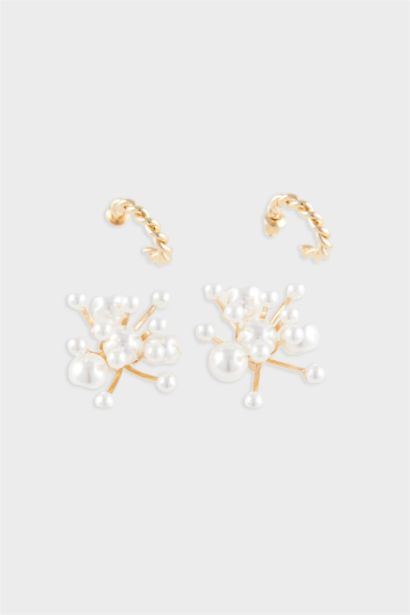 Kadın 2'li İncili Gold Küpe