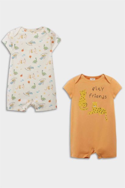 Lot de 2 Combinaisons à manches courtes en coton peigné à motifs pour bébé garçon