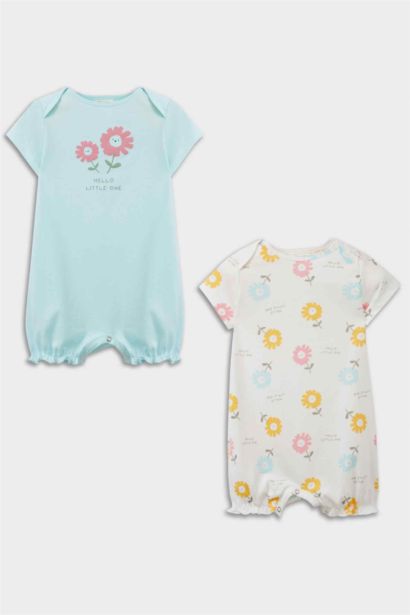 Lot de 2 Combinaisons à manches courtes en coton peigné à motifs pour bébé fille