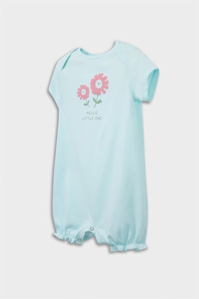 Lot de 2 Combinaisons à manches courtes en coton peigné à motifs pour bébé fille