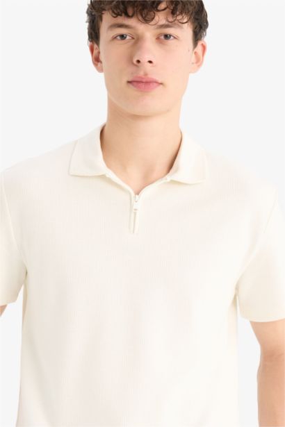 Regular Fit Polo Yaka Kısa Kollu Dokulu Tişört