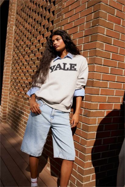 High Waist Denim Bermuda Shorts