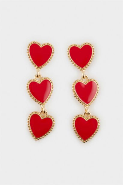 Kadın Kalp Desenli Sallantılı Küpe