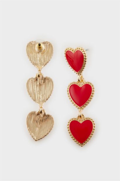 Kadın Kalp Desenli Sallantılı Küpe