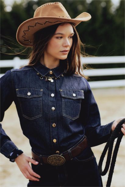 Chemise en jean à boutons avec poches Coupe régulière