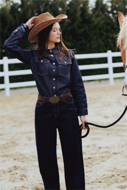 Chemise en jean à boutons avec poches Coupe régulière